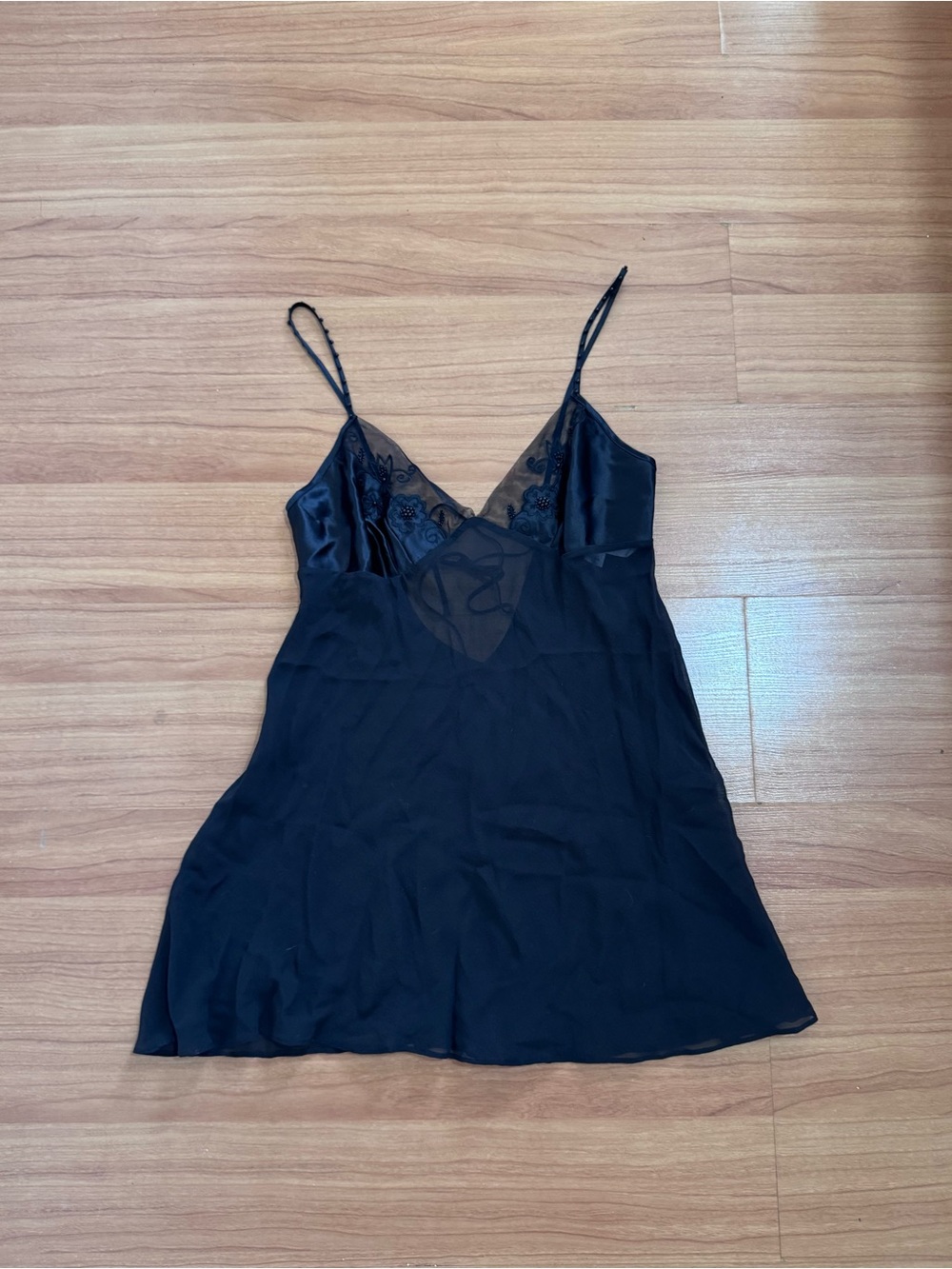 Victoria’s Secret Black Beaded Floral Lingerie Slip Dress M